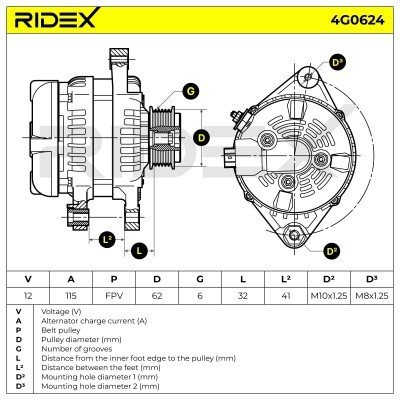 Alternator RIDEX 4G0624 4G0624 - photo 7