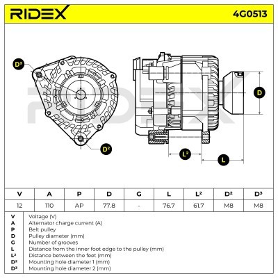 Alternator RIDEX 4G0513 4G0513 - photo 7