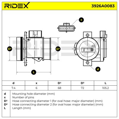 Air Mass Sensor RIDEX 3926A0083 3926A0083 - photo 6