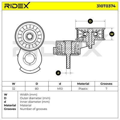 Belt Tensioner V-Ribbed Belt RIDEX 310T0374 310T0374 - photo 6