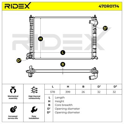Radiator, Engine Cooling RIDEX 470R0174 470R0174 - photo 7