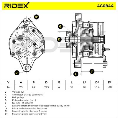 Alternator RIDEX 4G0844 4G0844 - photo 6