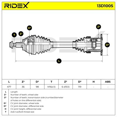 Drive Shaft RIDEX 13D1005 13D1005 - photo 6