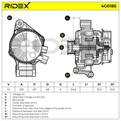 Alternator RIDEX 4G0185 4G0185 - photo 7