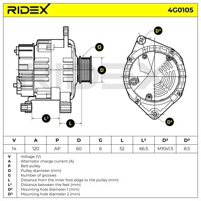 Alternator RIDEX 4G0105 4G0105 - photo 5