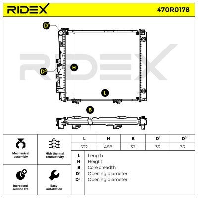Radiator, Engine Cooling RIDEX 470R0178 470R0178 - photo 8