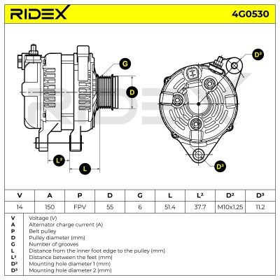 Alternator RIDEX 4G0530 4G0530 - photo 7