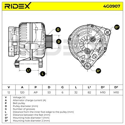 Alternator RIDEX 4G0907 4G0907 - photo 8