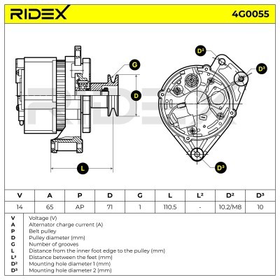 Alternator RIDEX 4G0055 4G0055 - photo 8