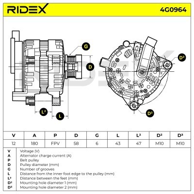 Alternator RIDEX 4G0964 4G0964 - photo 5