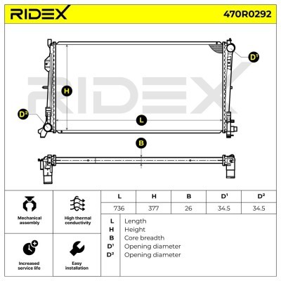 Radiator, Engine Cooling RIDEX 470R0292 470R0292 - photo 5