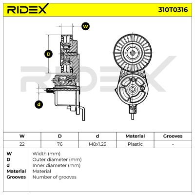 Belt Tensioner V-Ribbed Belt RIDEX 310T0316 310T0316 - photo 5