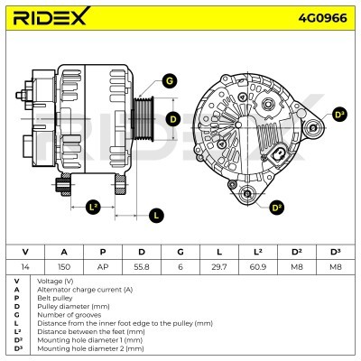 Alternator RIDEX 4G0966 4G0966 - photo 5