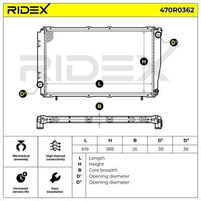 Radiator, Engine Cooling RIDEX 470R0362 470R0362 - photo 4