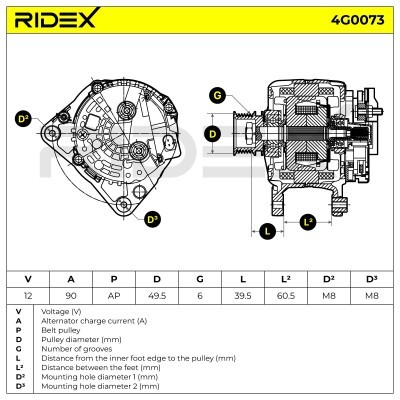 Alternator RIDEX 4G0073 4G0073 - photo 7
