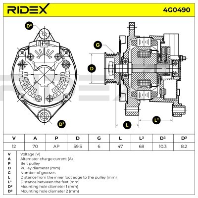 Alternator RIDEX 4G0490 4G0490 - photo 7