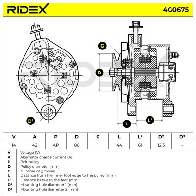 Alternator RIDEX 4G0675 4G0675 - photo 6