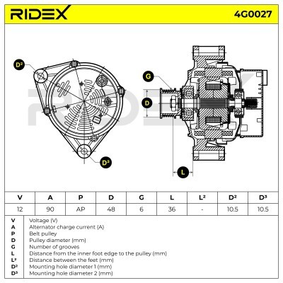 Alternator RIDEX 4G0027 4G0027 - photo 6