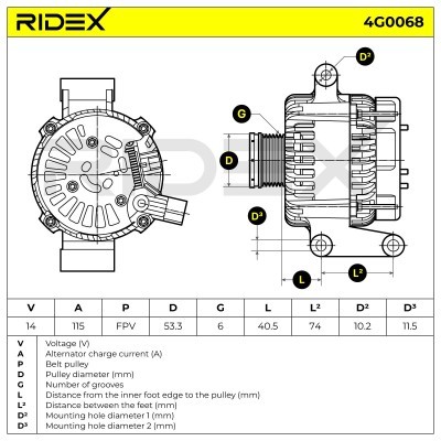 Alternator RIDEX 4G0068 4G0068 - photo 5