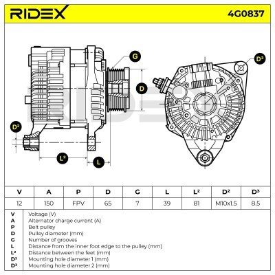 Alternator RIDEX 4G0837 4G0837 - photo 7