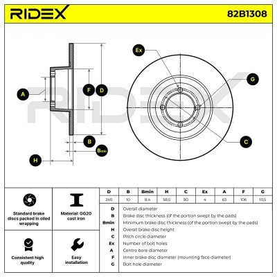 Brake Disc RIDEX 82B1308 82B1308 - photo 6