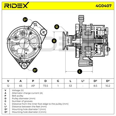 Alternator RIDEX 4G0407 4G0407 - photo 7