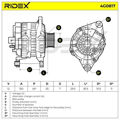 Alternator RIDEX 4G0817 4G0817 - photo 6