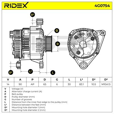 Alternator RIDEX 4G0754 4G0754 - photo 5