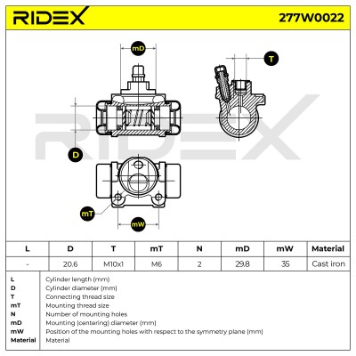 Wheel Brake Cylinder RIDEX 277W0022 277W0022 - photo 6