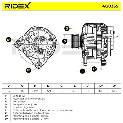 Alternator RIDEX 4G0355 4G0355 - photo 5