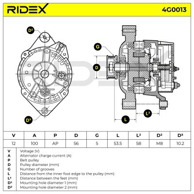 Alternator RIDEX 4G0013 4G0013 - photo 5