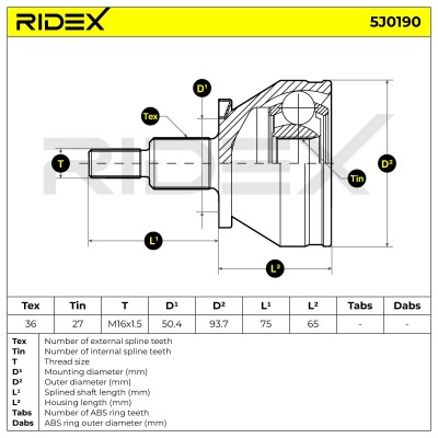 Joint Kit, Drive Shaft RIDEX 5J0190 5J0190 - photo 5