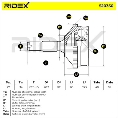 Joint Kit, Drive Shaft RIDEX 5J0350 5J0350 - photo 5