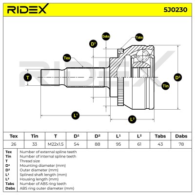 Joint Kit, Drive Shaft RIDEX 5J0230 5J0230 - photo 5