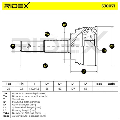 Joint Kit, Drive Shaft RIDEX 5J0071 5J0071 - photo 7