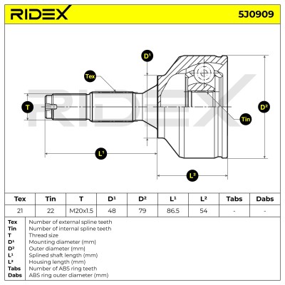 Joint Kit, Drive Shaft RIDEX 5J0909 5J0909 - photo 7