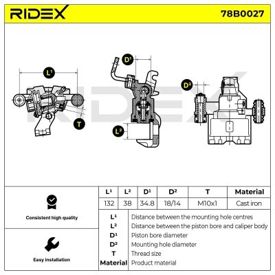 Brake Caliper RIDEX 78B0027 78B0027 - photo 2