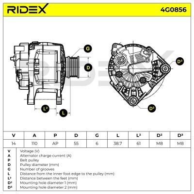 Alternator RIDEX 4G0856 4G0856 - photo 5