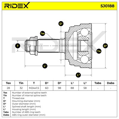 Joint Kit, Drive Shaft RIDEX 5J0188 5J0188 - photo 14