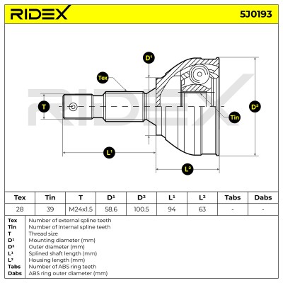 Joint Kit, Drive Shaft RIDEX 5J0193 5J0193 - photo 5