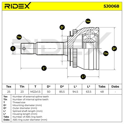 Joint Kit, Drive Shaft RIDEX 5J0068 5J0068 - photo 5