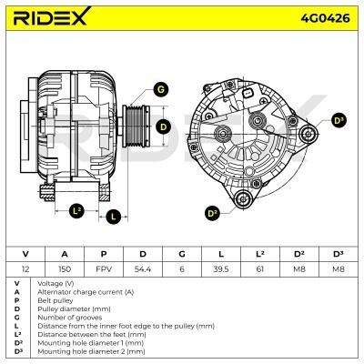 Alternator RIDEX 4G0426 4G0426 - photo 7