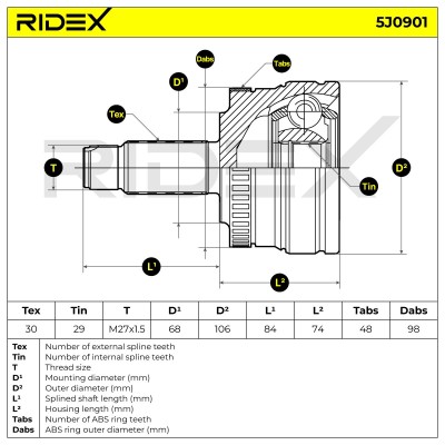 Joint Kit, Drive Shaft RIDEX 5J0901 5J0901 - photo 6