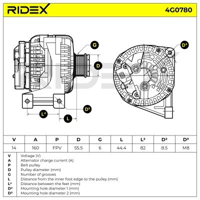 Alternator RIDEX 4G0780 4G0780 - photo 8