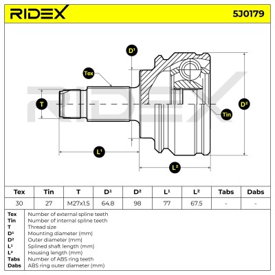 Joint Kit, Drive Shaft RIDEX 5J0179 5J0179 - photo 5