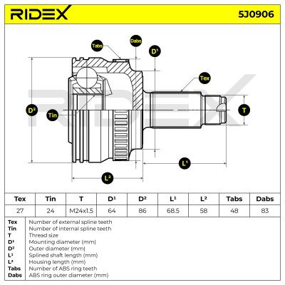 Joint Kit, Drive Shaft RIDEX 5J0906 5J0906 - photo 6