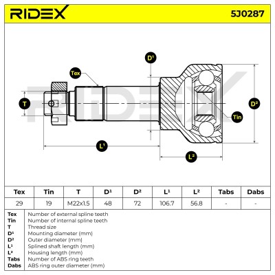 Joint Kit, Drive Shaft RIDEX 5J0287 5J0287 - photo 5