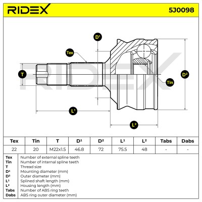 Joint Kit, Drive Shaft RIDEX 5J0098 5J0098 - photo 9