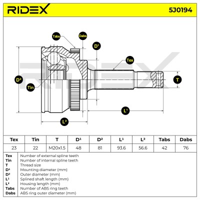 Joint Kit, Drive Shaft RIDEX 5J0194 5J0194 - photo 5