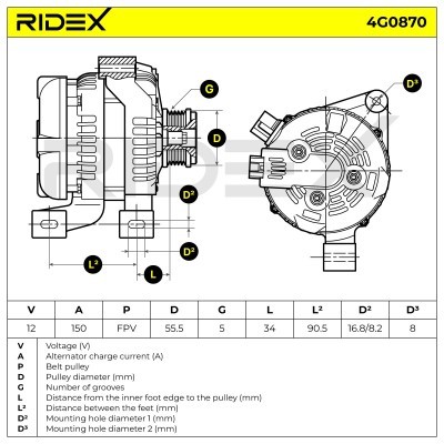 Alternator RIDEX 4G0870 4G0870 - photo 5
